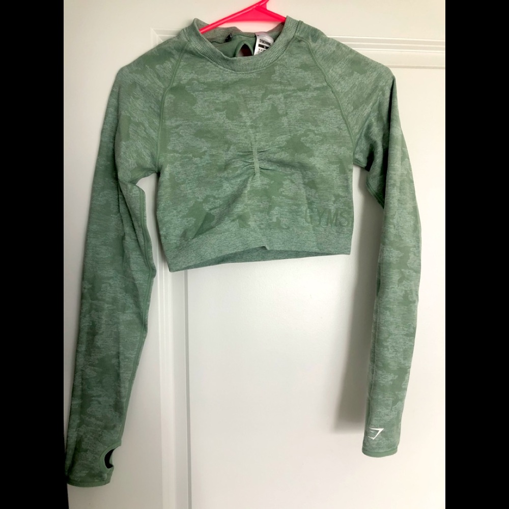 GYMSHARK Camo Seamless Long Sleeve Crop Top